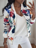 Tropical Print Baseball Collar Jacket