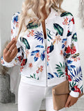 Tropical Print Baseball Collar Jacket
