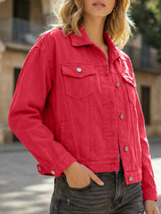 Solid color slim cropped denim jacket casual jacket