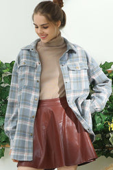 FLANNEL PLAID JACKET SHACKET WITHOUT SIDE POCKET - Doublju
