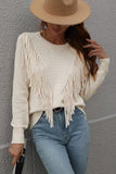 FRONT TASSEL DETAILED KNIT SWEATER TOP - Doublju