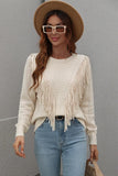 FRONT TASSEL DETAILED KNIT SWEATER TOP - Doublju