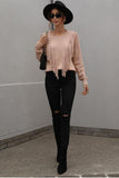 FRONT TASSEL DETAILED KNIT SWEATER TOP - Doublju