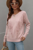 FRONT TASSEL DETAILED KNIT SWEATER TOP - Doublju