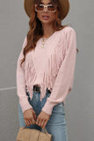 FRONT TASSEL DETAILED KNIT SWEATER TOP - Doublju