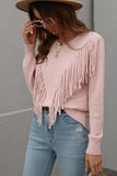 FRONT TASSEL DETAILED KNIT SWEATER TOP - Doublju