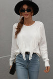 FRONT TASSEL DETAILED KNIT SWEATER TOP - Doublju
