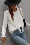 FRONT TASSEL DETAILED KNIT SWEATER TOP - Doublju