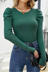 LEG OF MUTTON SLEEVE BASIC SWEATER TOP