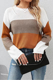 KNITTED COLOR BLOCK CASUAL SWATER TOP