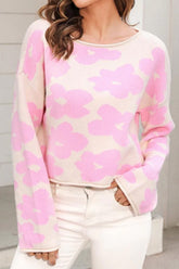 FLOWER PRINTING LOOSE FIT SHORT PULLOVER SWEATER