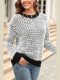 Contrast Large Round Neck Long Sleeve Sweater_Cwoswl0366