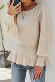 WOMEN CREW NECK LONG SLEEVE KNITTED SWEAT TUNIC