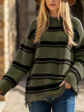 Autumn-winter round neck loose striped pullover