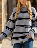 Autumn-winter round neck loose striped pullover
