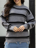 Autumn-winter round neck loose striped pullover