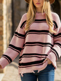 Autumn-winter round neck loose striped pullover