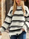 Autumn-winter round neck loose striped pullover