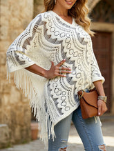 Flower solid color tassel embroidery shawl