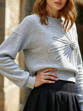 3D floral round neck pullover for women