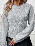 3D floral round neck pullover for women