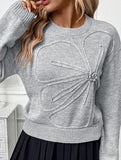 3D floral round neck pullover for women