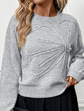 3D floral round neck pullover for women