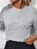 3D floral round neck pullover for women
