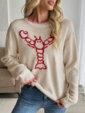 Animal pattern round neck pullover sweater