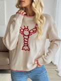 Animal pattern round neck pullover sweater
