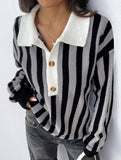 Solid color striped crew neck pullover sweater