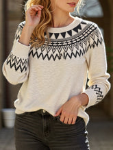Ethnic style round neck pullover sweater