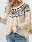 Ethnic style round neck pullover sweater