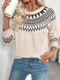Ethnic style round neck pullover sweater