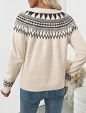 Ethnic style round neck pullover sweater