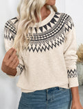 Ethnic style round neck pullover sweater