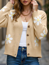 Fall Floral Button Varsity Sweater Jacket