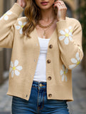 Fall Floral Button Varsity Sweater Jacket