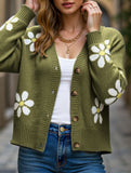 Fall Floral Button Varsity Sweater Jacket