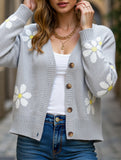 Fall Floral Button Varsity Sweater Jacket