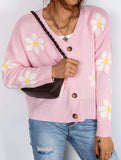 Fall Floral Button Varsity Sweater Jacket