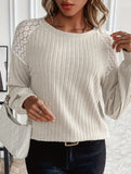 Versatile lace-paneled knitted crew neck sweater