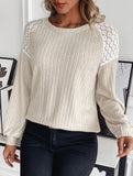 Versatile lace-paneled knitted crew neck sweater