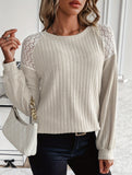 Versatile lace-paneled knitted crew neck sweater