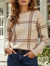 Check Colorblock Crew Neck Sweater