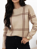 Check Colorblock Crew Neck Sweater