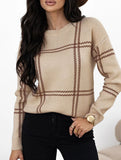 Check Colorblock Crew Neck Sweater