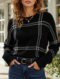 Check Colorblock Crew Neck Sweater