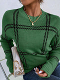 Check Colorblock Crew Neck Sweater