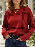 Check Colorblock Crew Neck Sweater